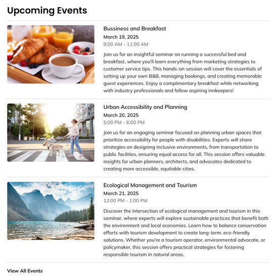 A calendar feed showing 3 events