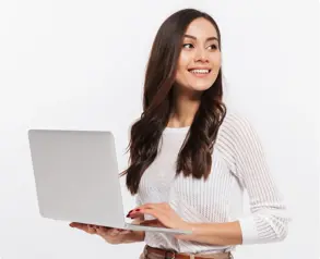 woman holding laptop