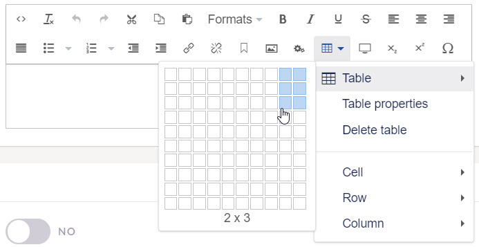 Table tool with draw grid highlighted